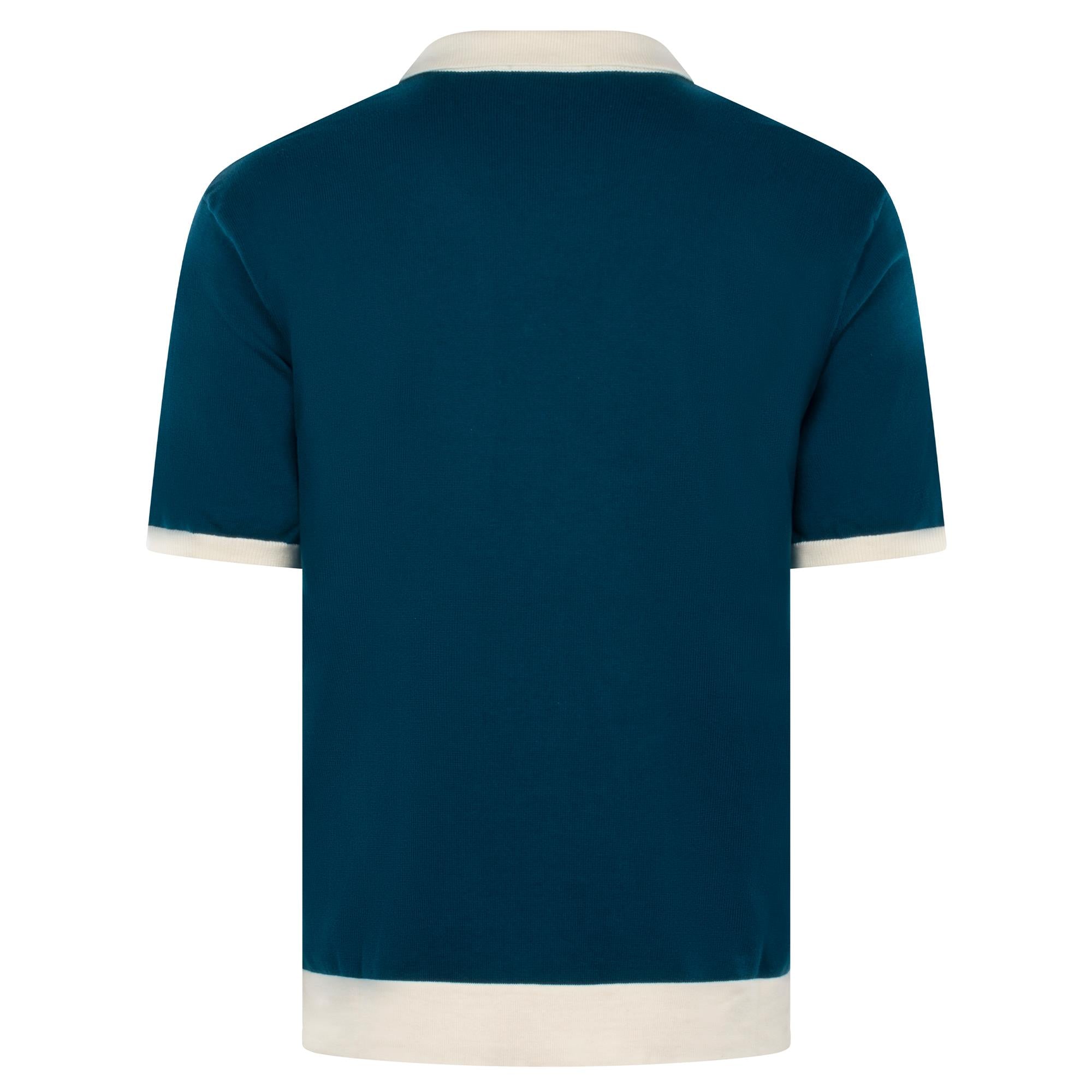 Malbon Golf Gabbiano Knit Button Up Polo Ocean